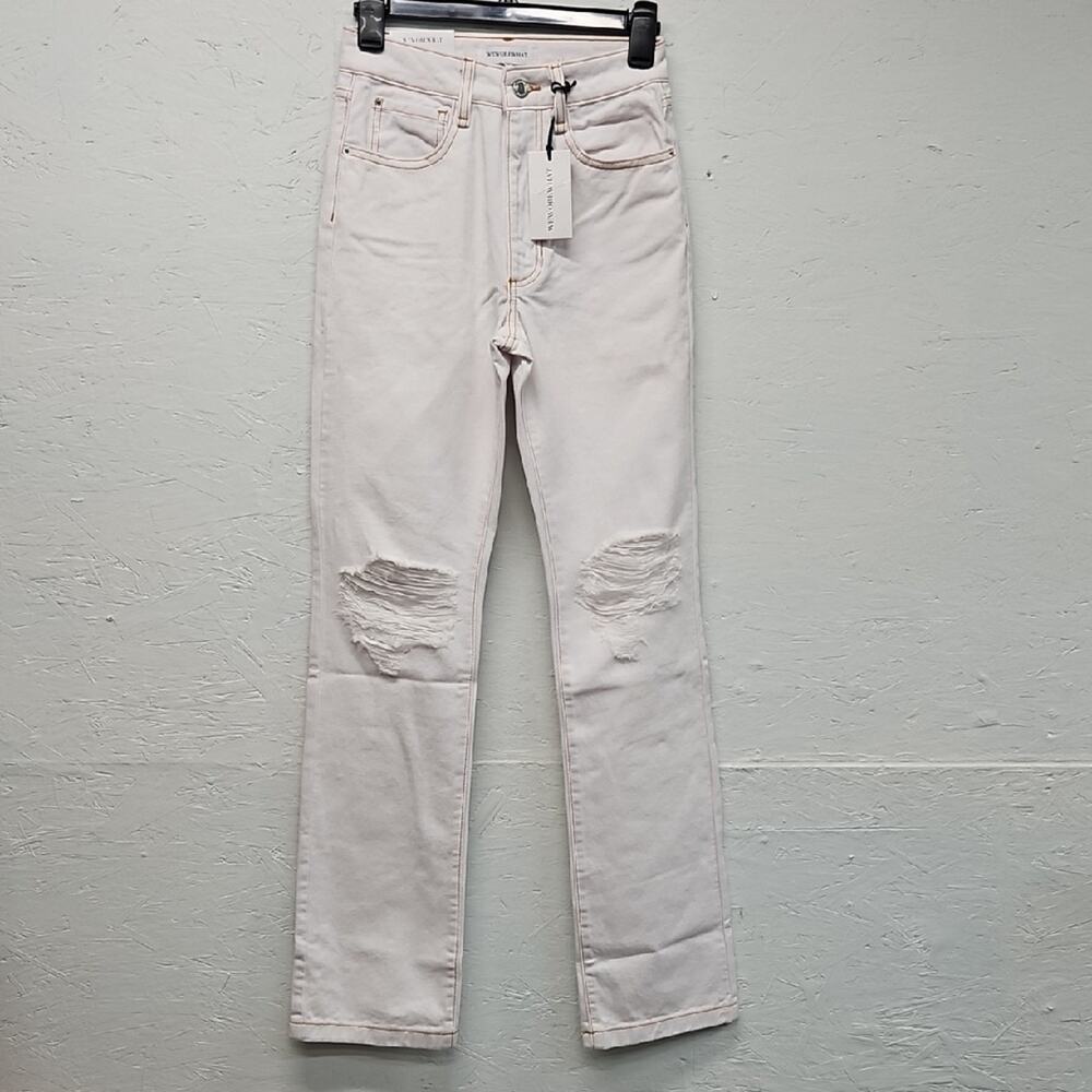 NWT WeWoreWhat Women's Distressed White Twill Denim Icon Jeans. High Rise. Sz 24